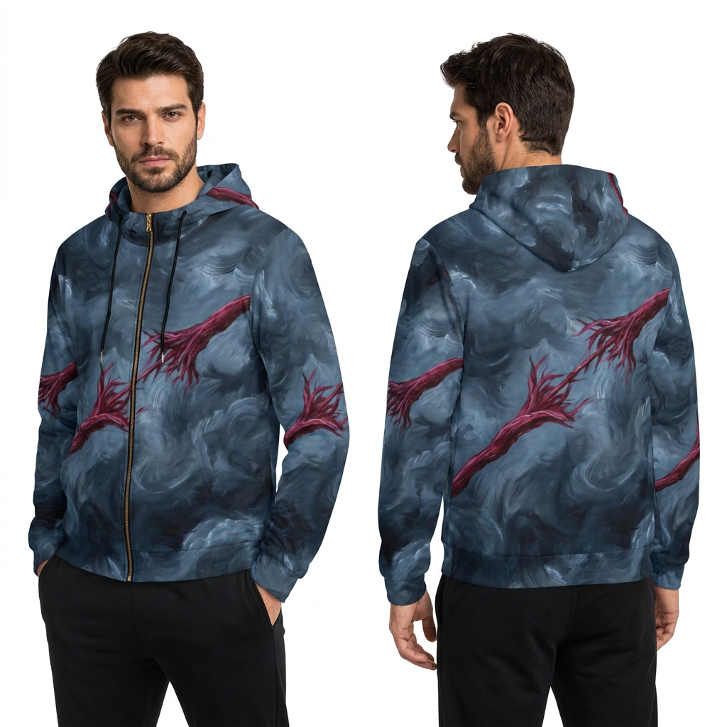 Men's Full-Zip Hoodie - Crimson Tempest Art