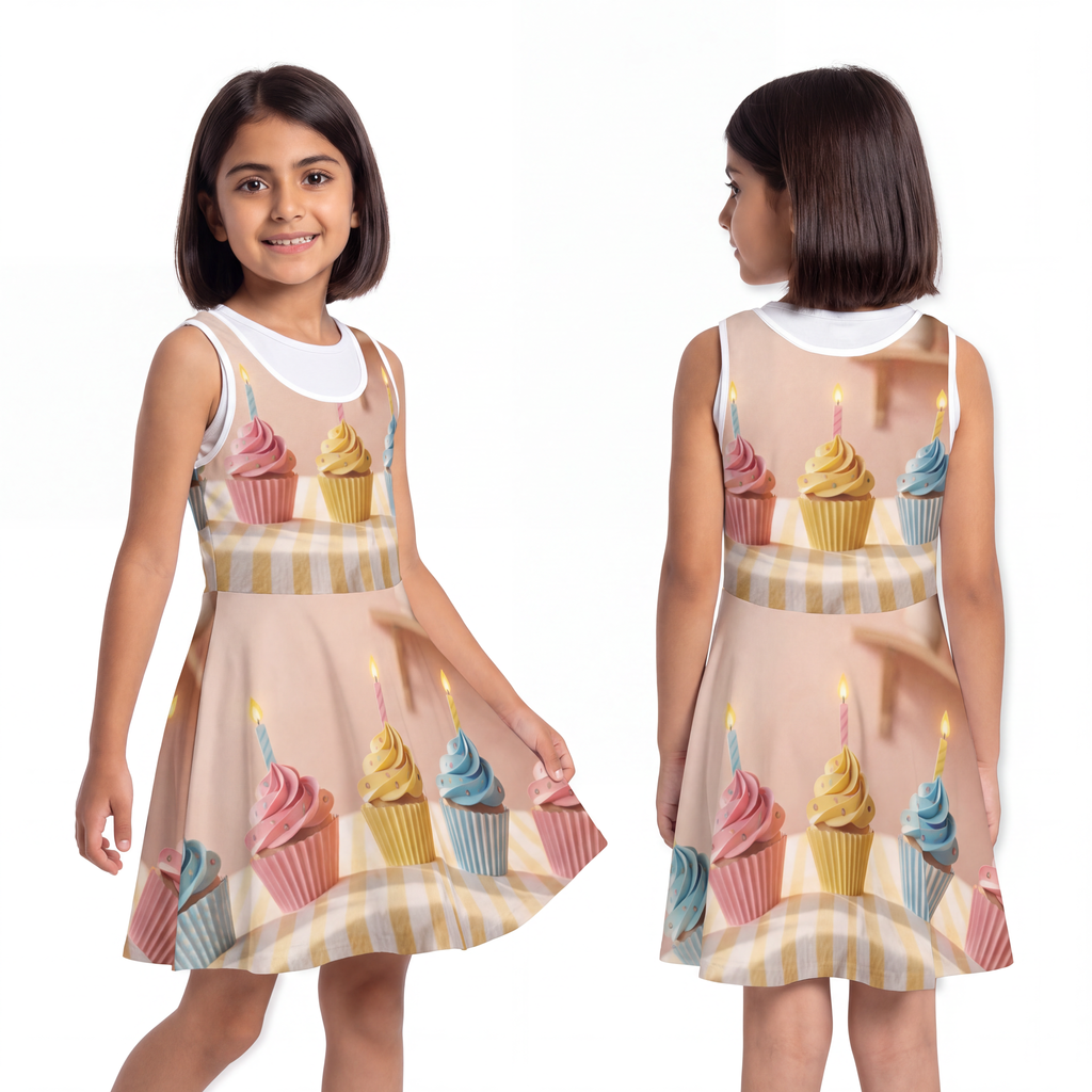 Girls' Sleeveless Sundress - Pastel Birthday Cupcakes Art |...
