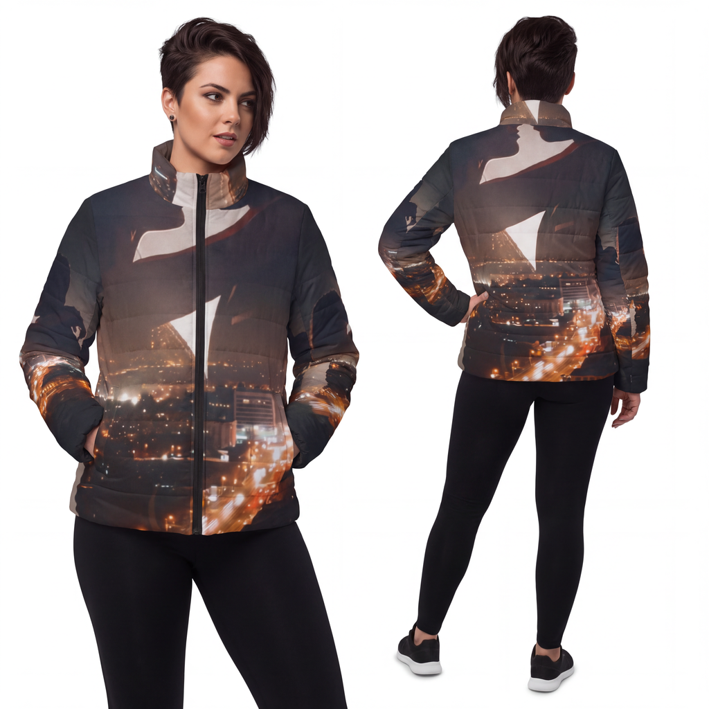 Women's Puffer Jacket - Midnight City Skyline | Echovira...