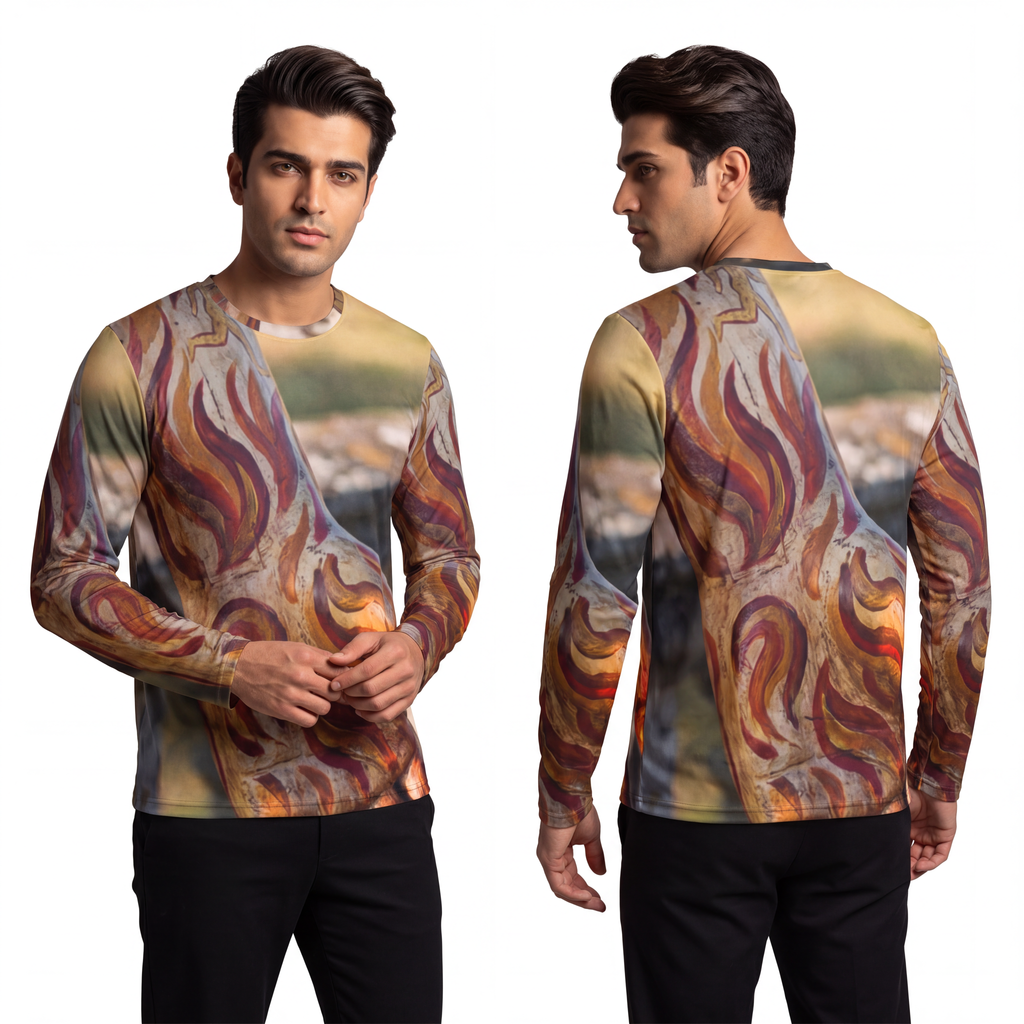 Men's Long Sleeve Shirt - Elemental Fire Ritual Painted... |...