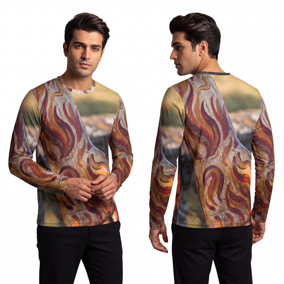 Men's Long Sleeve Shirt - Elemental Fire Ritual Painted... |...