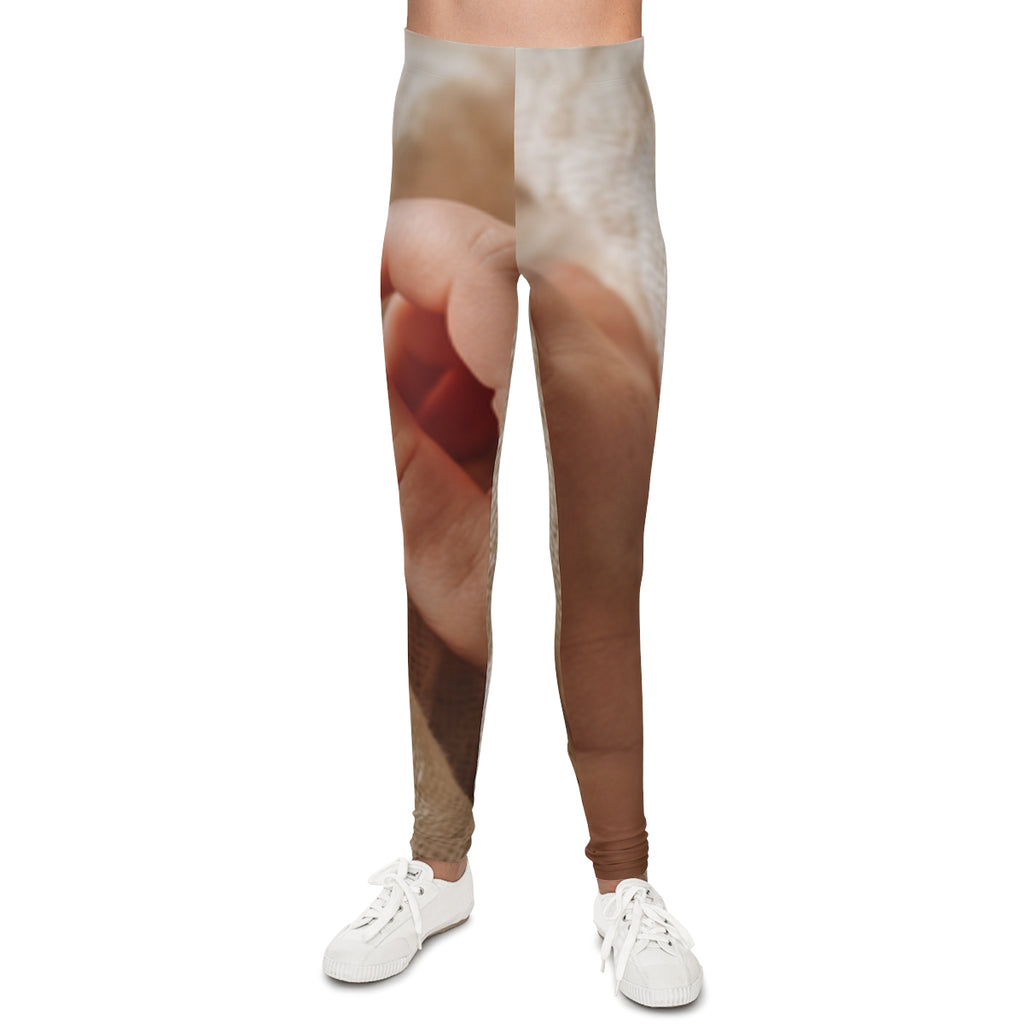 Youth Leggings - Tender Newborn Hand in Soft Muslin Blanket...