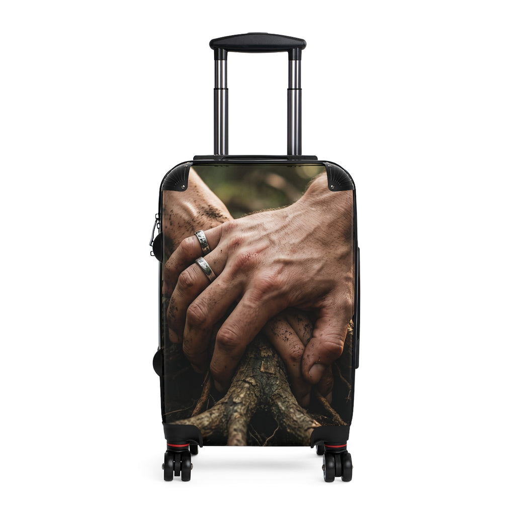 Suitcase with Forest Roots and Hands Art