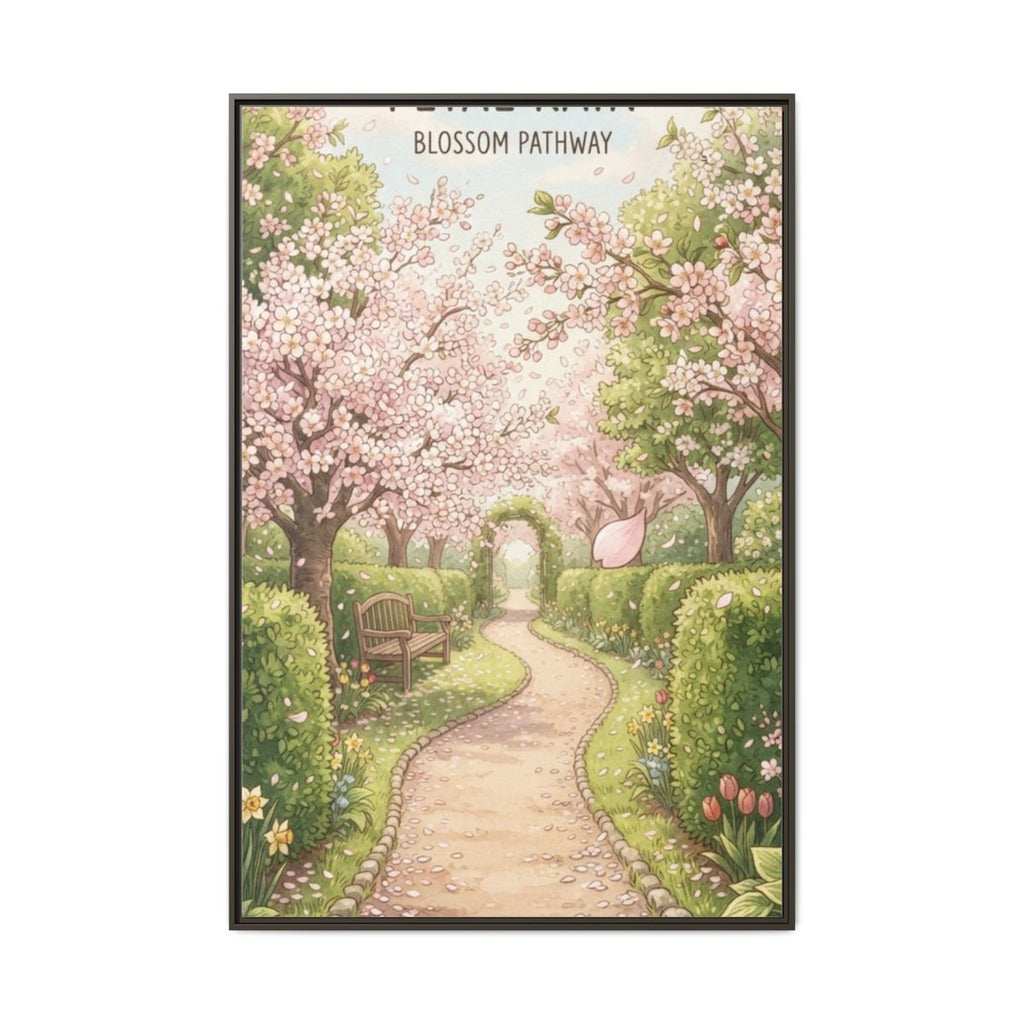 Matte Canvas Framed - Spring Blossom Pathway — Espresso /......