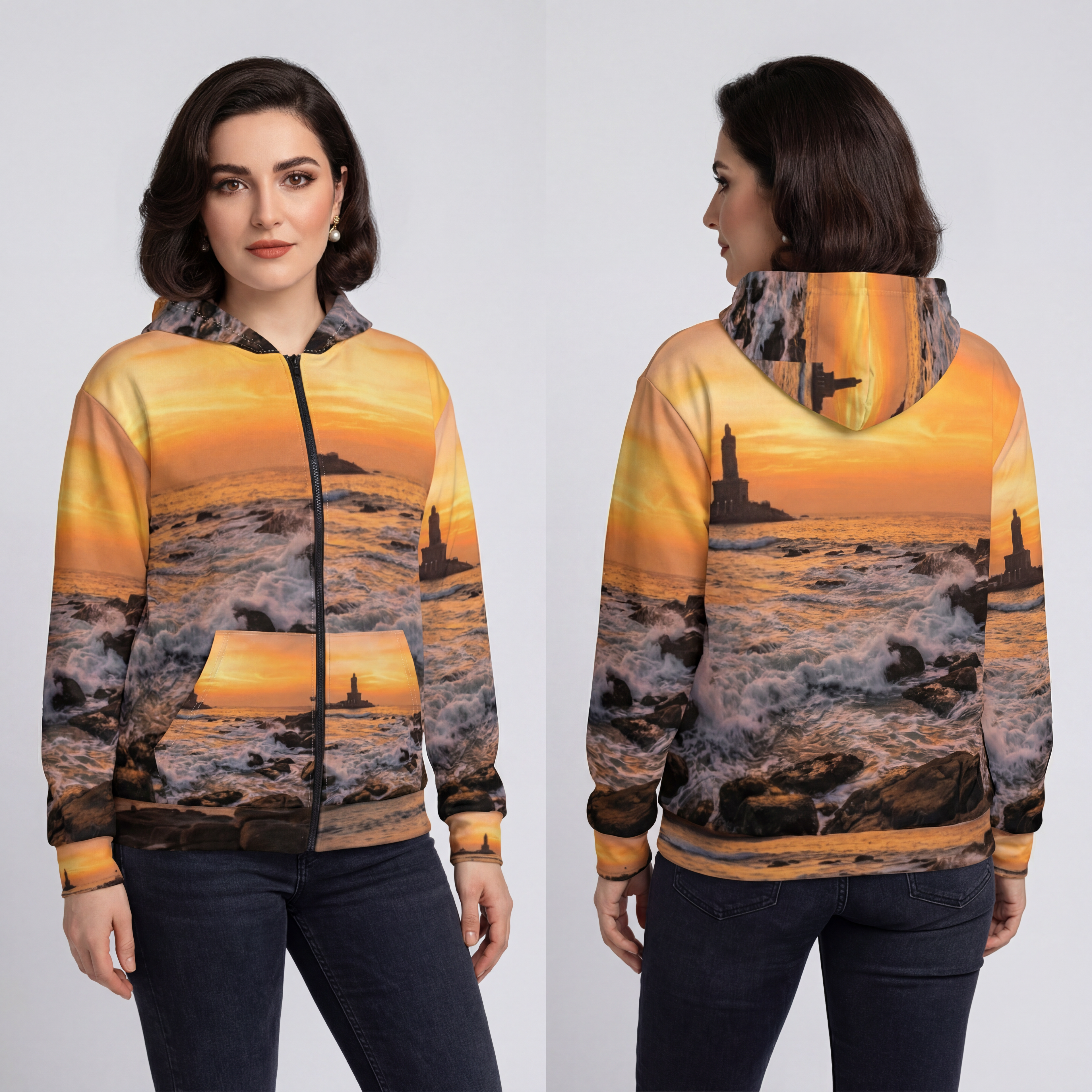 Unisex Zip-Hoodie – Majestätische Goldene Morgenröte