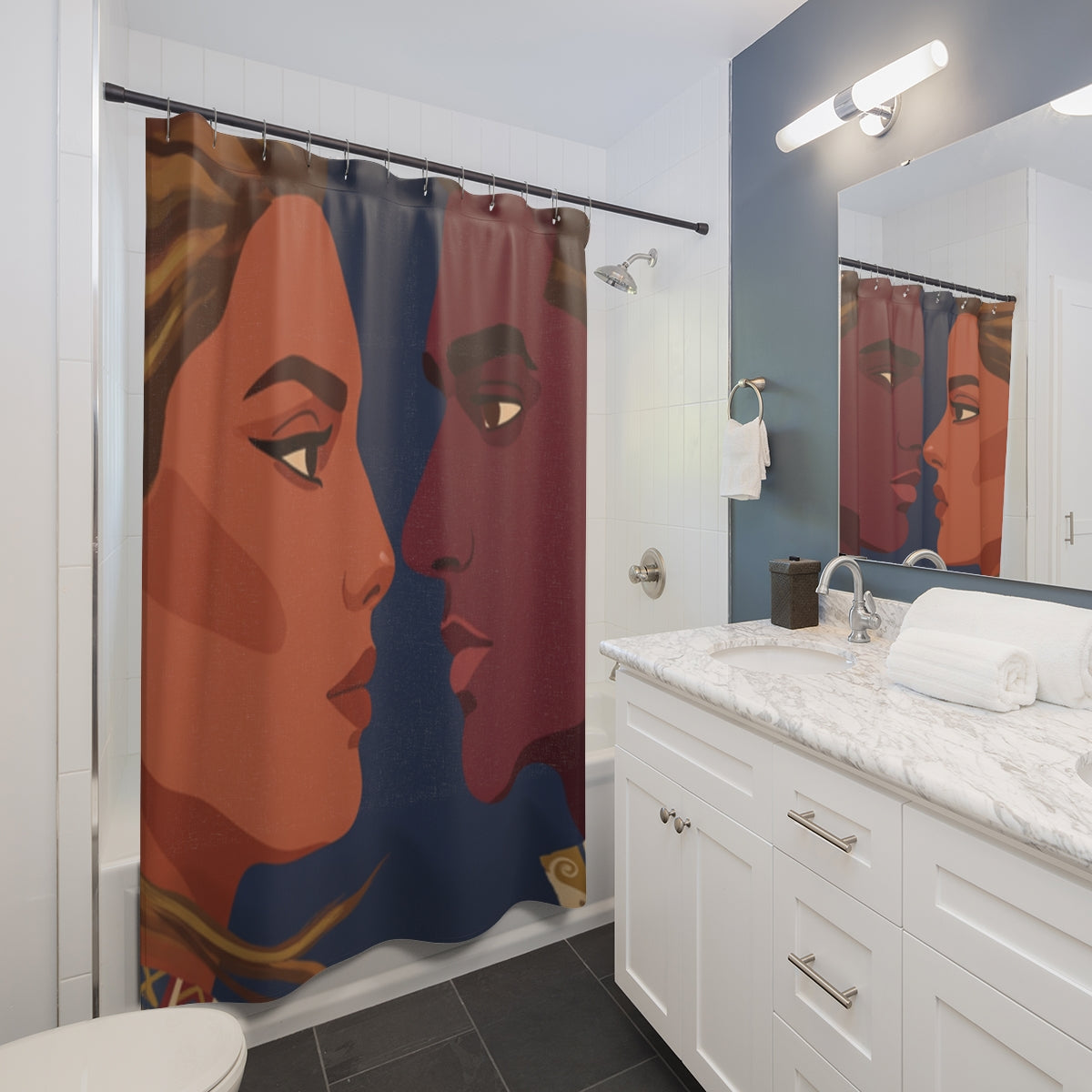 Shower Curtains - Celestial Lovers Profile Art - Cosmic... |...