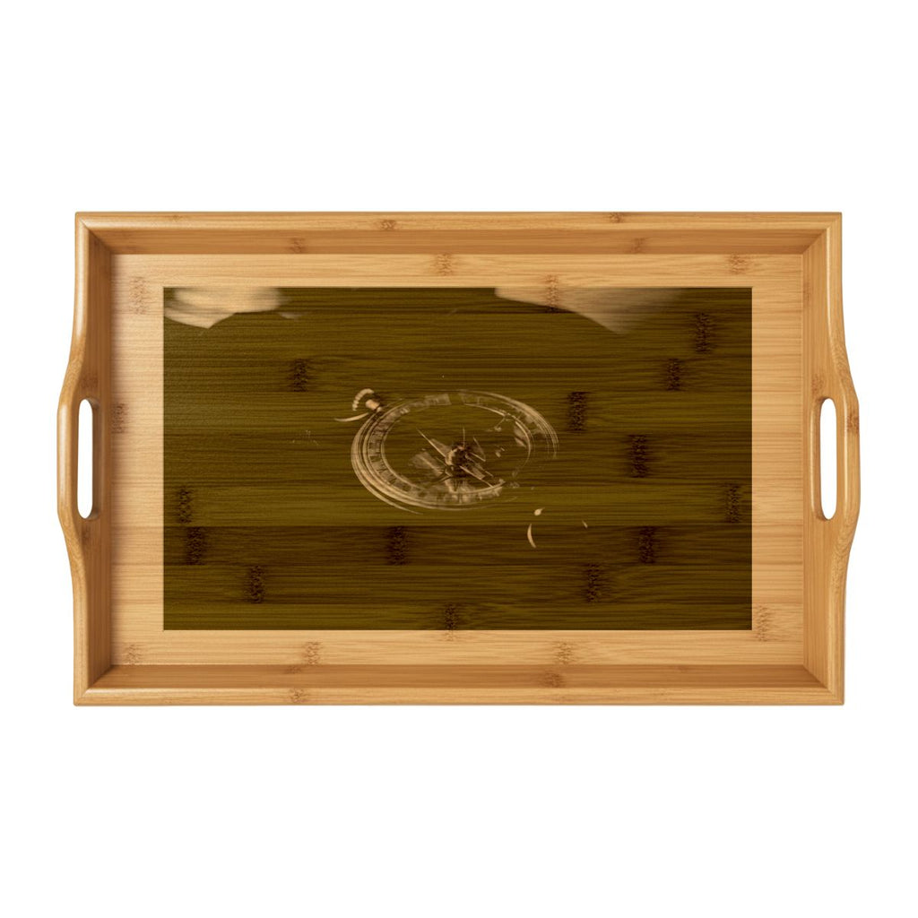 Antique Brass Sundial Bamboo Serving Tray