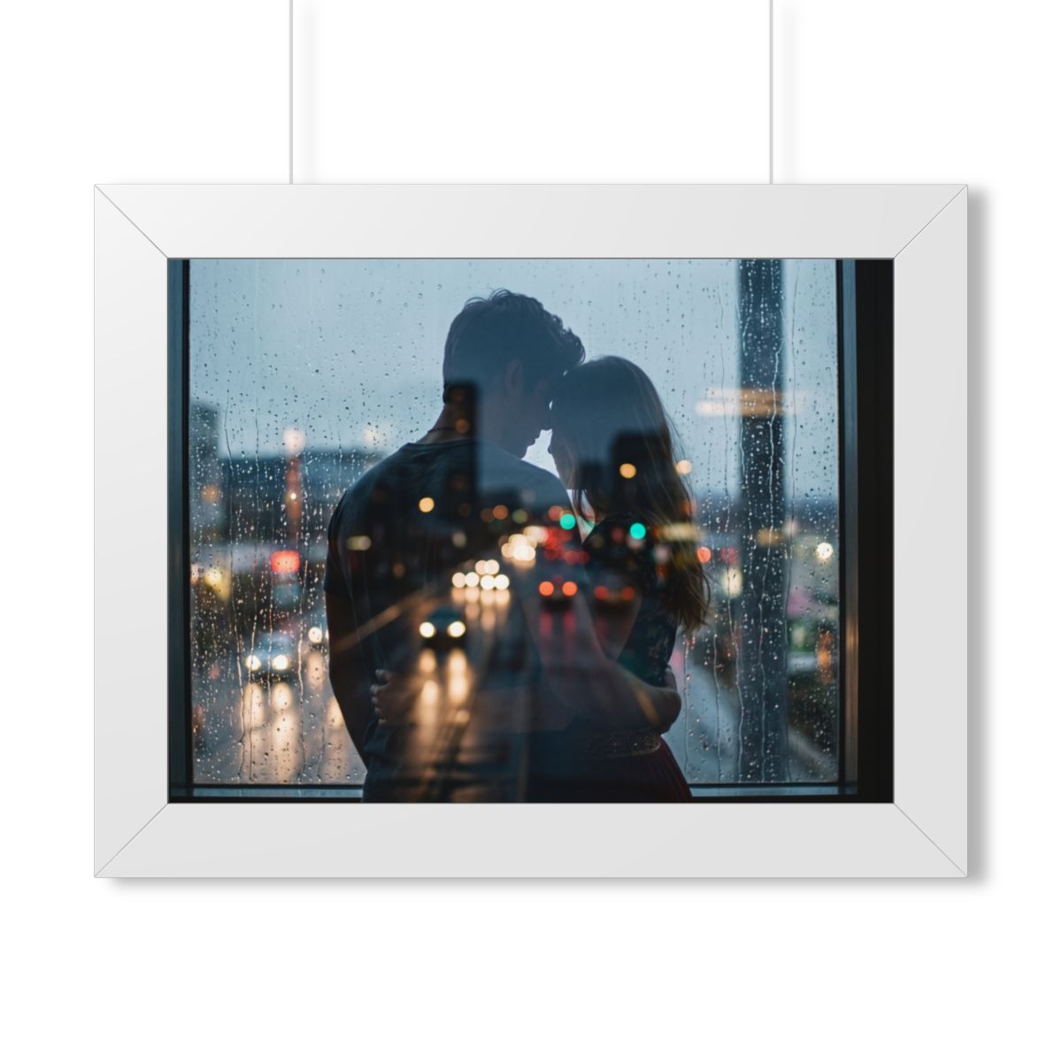 Framed Horizontal Poster - Rainy City — White (14×11, 16×12...
