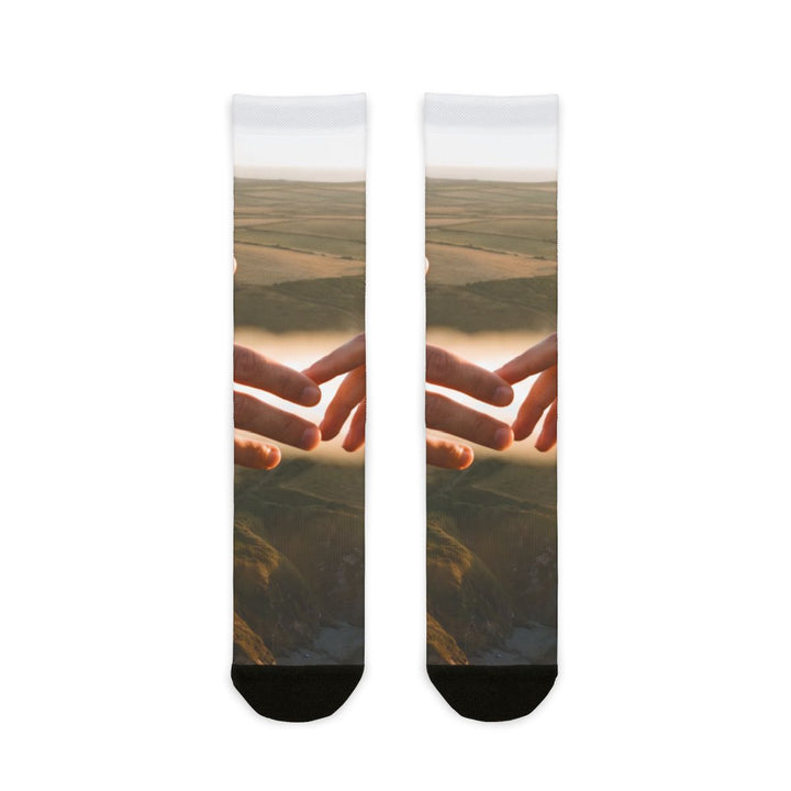 Sublimation Crew Socks - The Infinite Touch | Ethereal Coastal Art