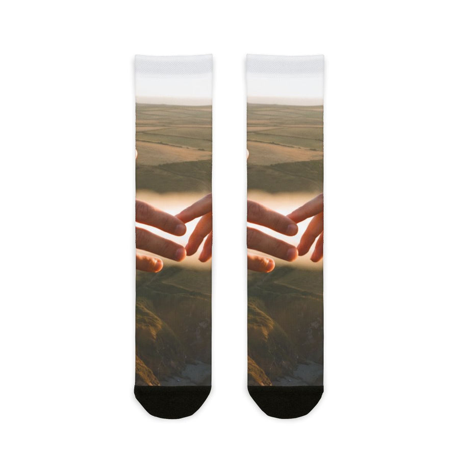 Sublimation Crew Socks - The Infinite Touch | Ethereal Coastal Art