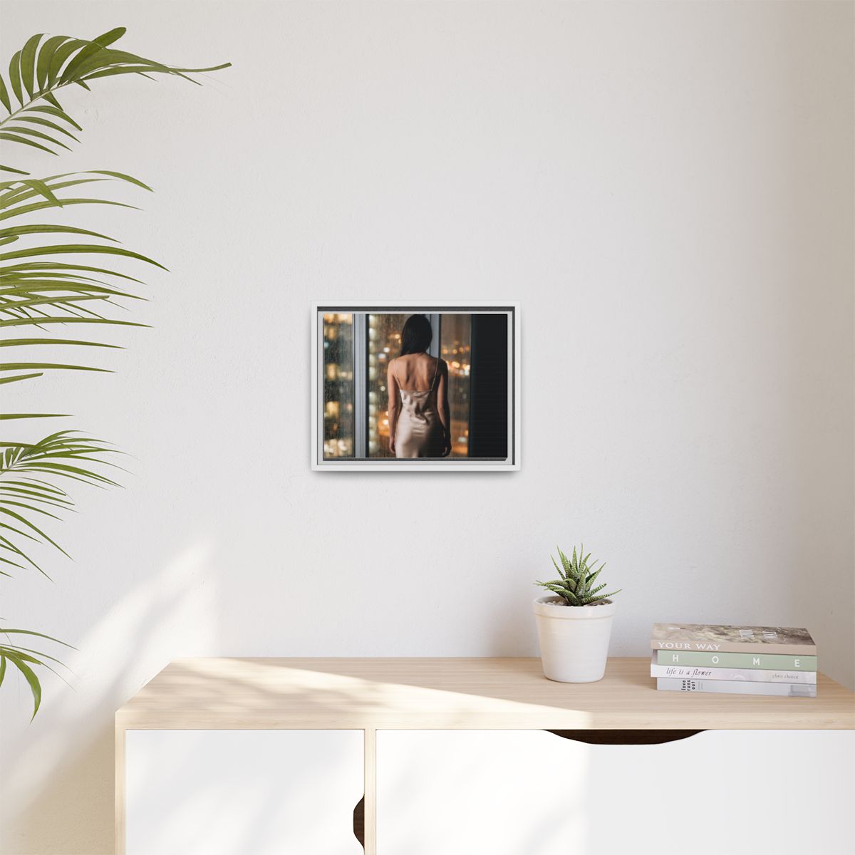 Matte Canvas, Framed - Rainy City lights Glow — White /... |...