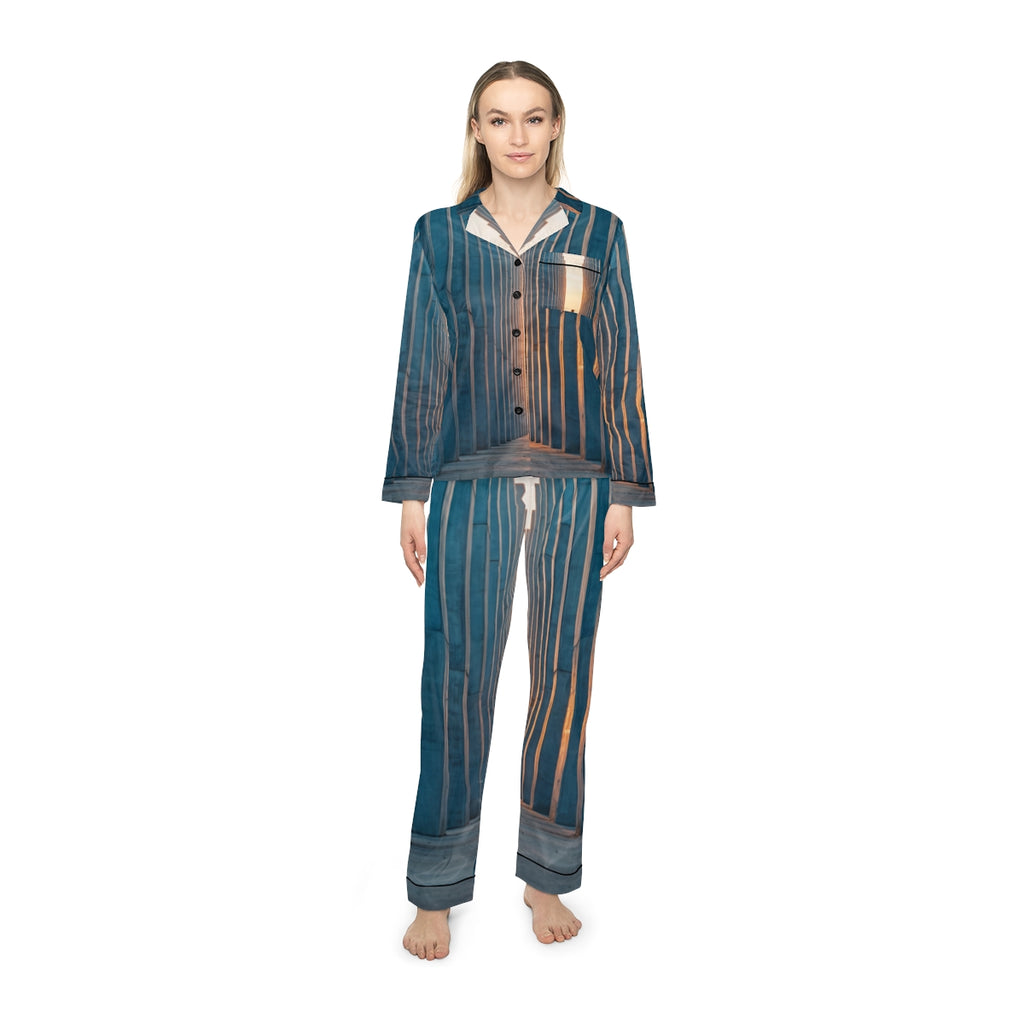 Women's Satin Pajamas with Concrete Monolith Art