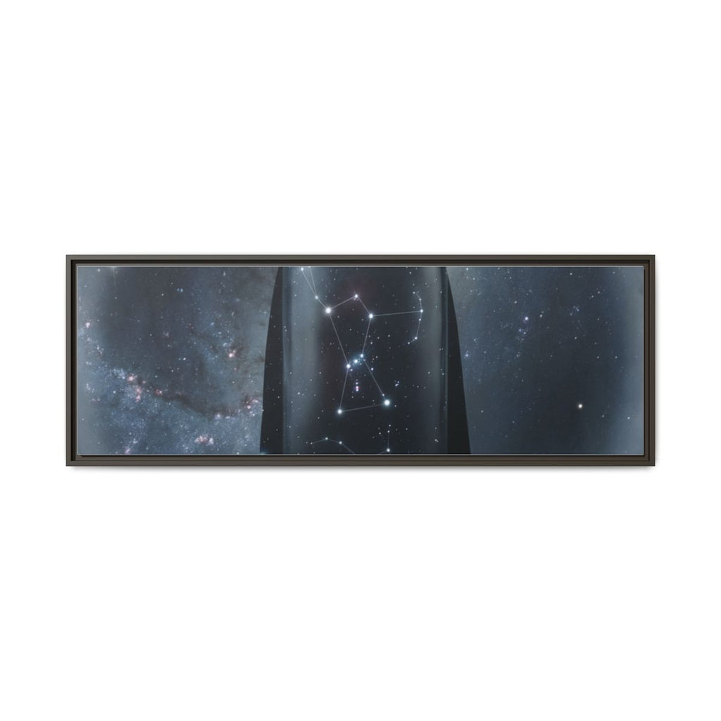 Framed Matte Canvas - Cosmic Sentinel — Espresso / 1.25" (10×8, 12×9, 14×11, 16×12, 20×10, 18×12, 20×16, 24×16, 24×18, 36×12, 24×20, 32×16, 30×20, 30×24, 32×24, 48×16, 36×24, 48×24, 40×30, 60×20, 48×32, 60×30 & 60×40)