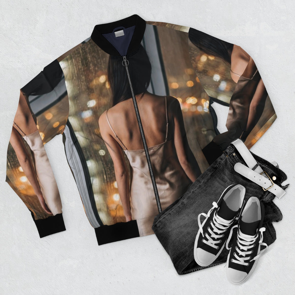 Men's Bomber Jacket - Shimmering Rainscape | Echovira...