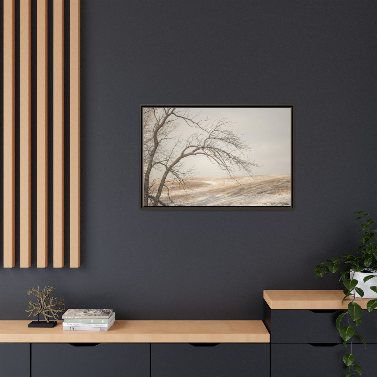 Framed Canvas Art - Minimalist Winter — Espresso / 1.25"