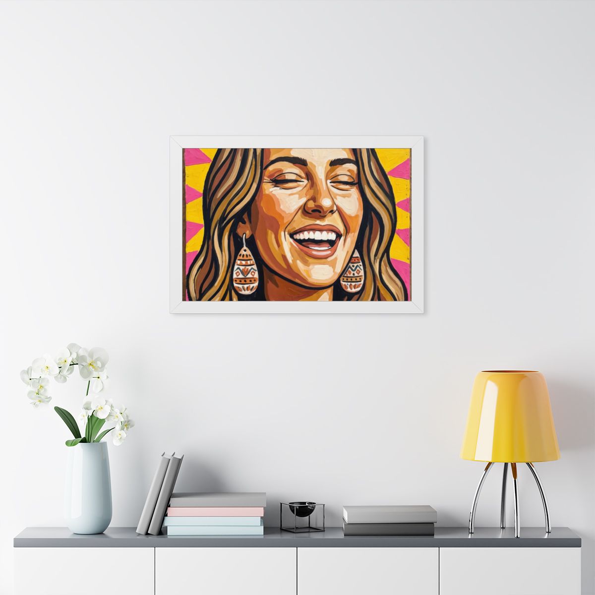 Framed Horizontal Poster - Radiant Joy Boho Pop Art Portrait...