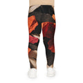 Leggings para niños con arte floral abstracto en carmesí