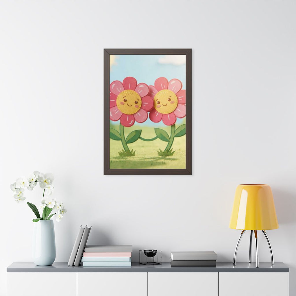Framed Vertical Poster - Blooming Friends Papercraft Floral...