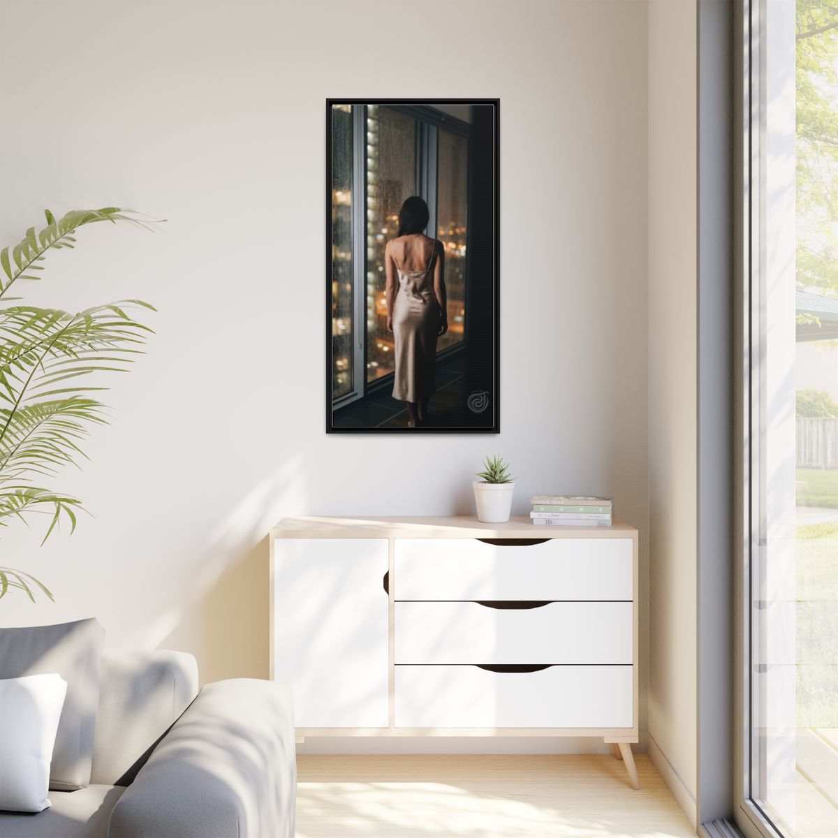 Matte Canvas, Framed - Rainy City lights Glow — Black /... |...