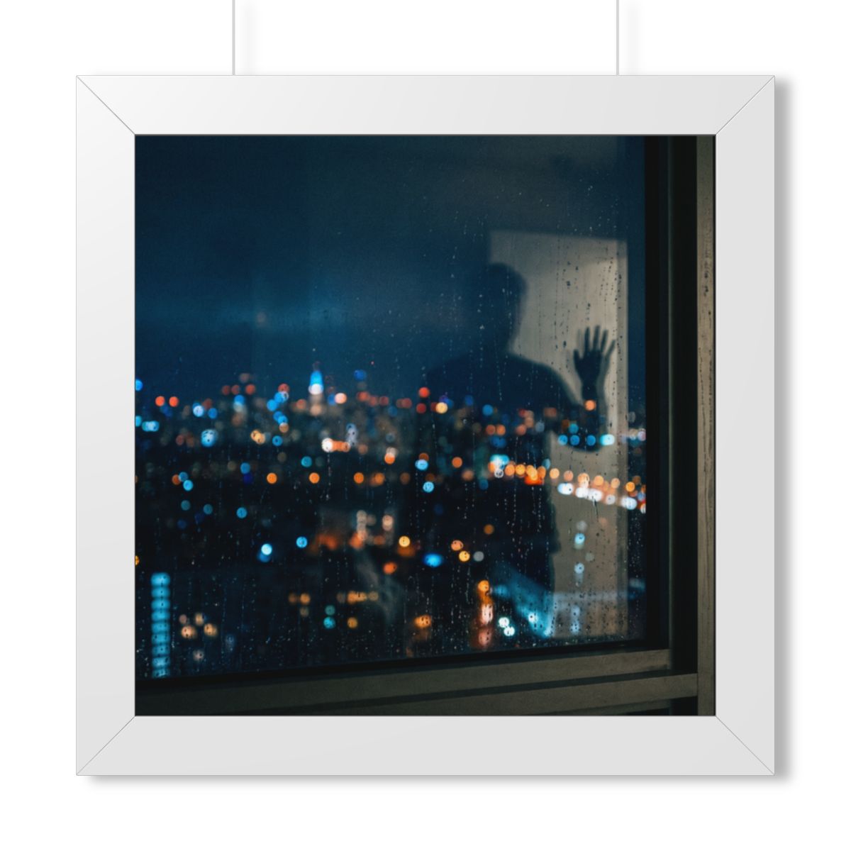 Framed Horizontal Poster - Rainy City Solitude — White... |...