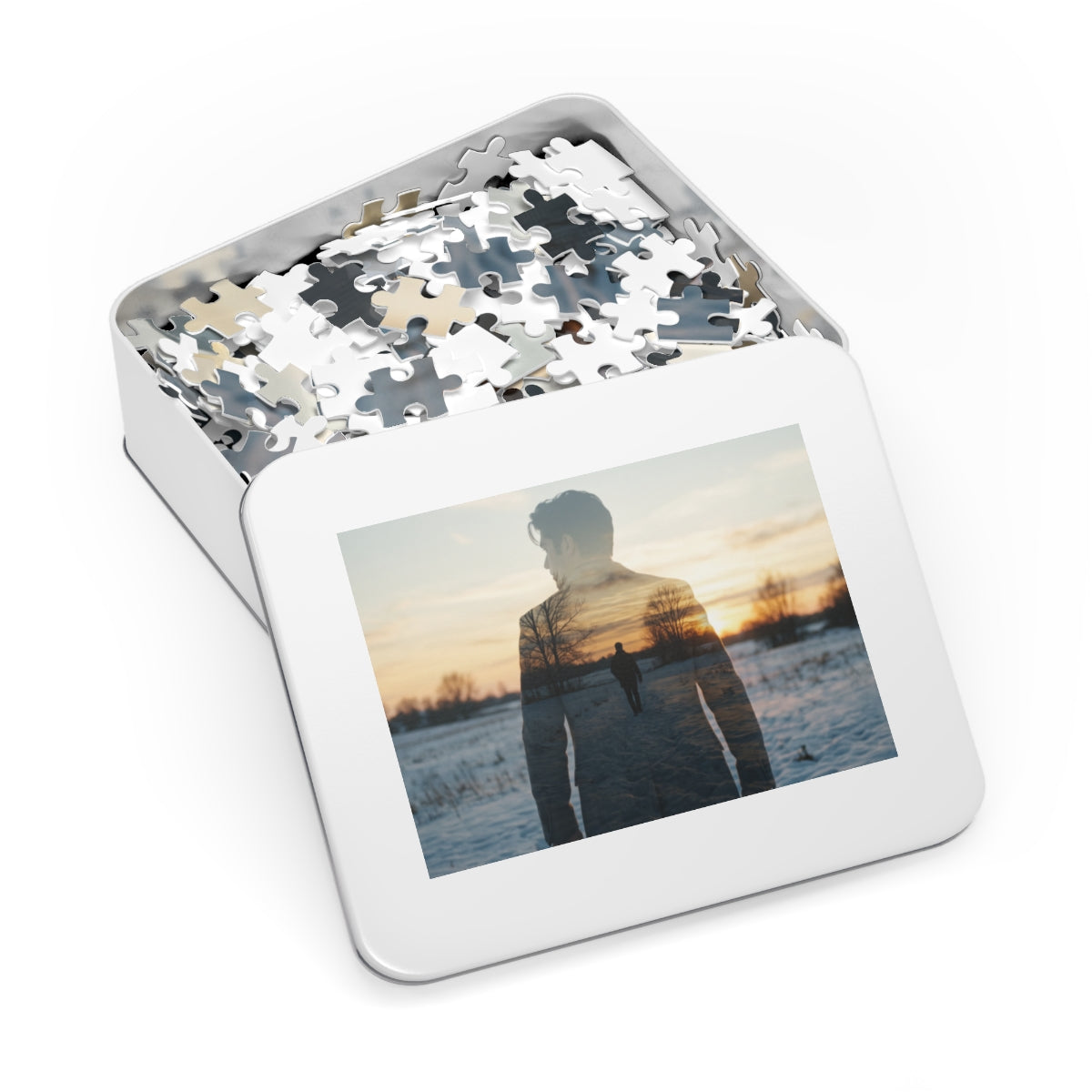 Jigsaw Puzzle with Tin - Silent Horizon Double Exposure Art...