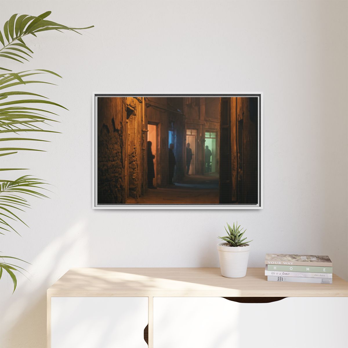 Matte Canvas, Framed - Shadowed Alleyway Mystery Art Print...