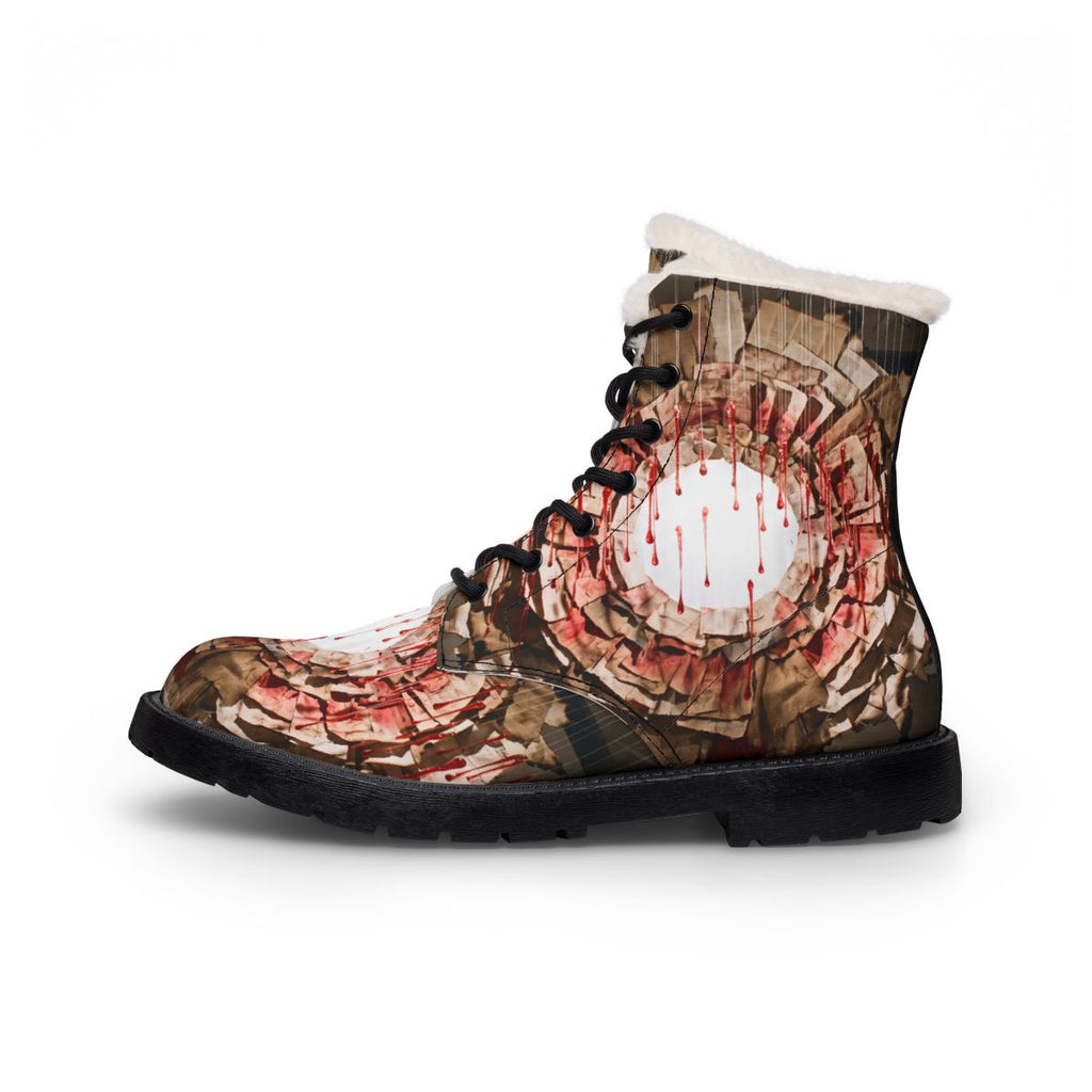 Men's Fur Leather Boots with Crimson Portal Art
