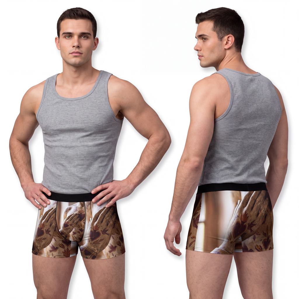 Men's Boxer Briefs - Sacred Heart Antique Folk Art Statue......