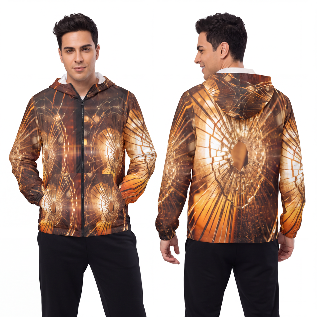 Men's Windbreaker - Shattered Gold Streetwear Jacket |...