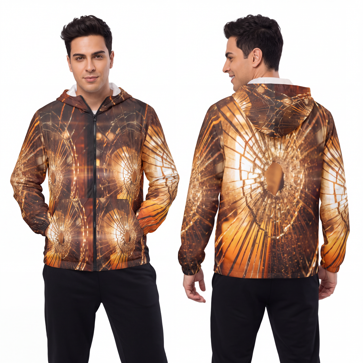 Men's Windbreaker - Shattered Gold Streetwear Jacket |...