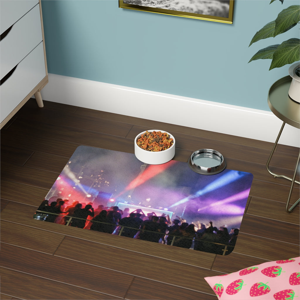 Pet Food Mat - Midnight Skyline Rooftop Nightlife Art |...
