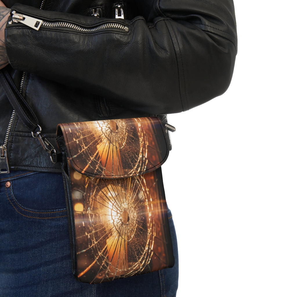 Small Cell Phone Wallet - Fractured Light Art - Golden Amber...