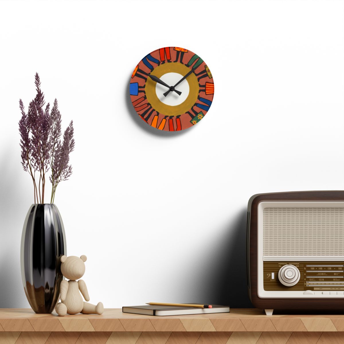 Acrylic Wall Clock - Unity Mandala Folk Art | Echovira...
