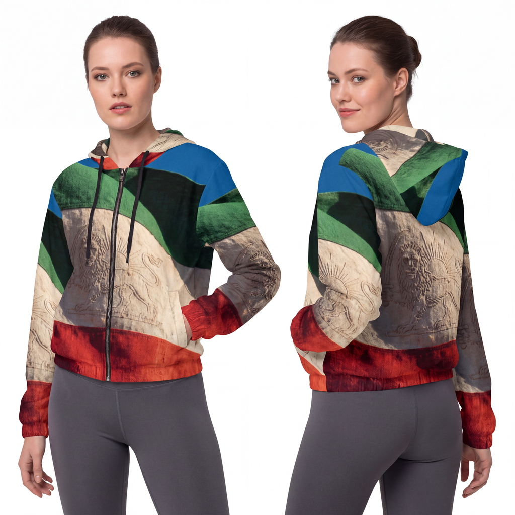 Women's Full-Zip Hoodie - Vintage Persian Lion and Sun Flag...
