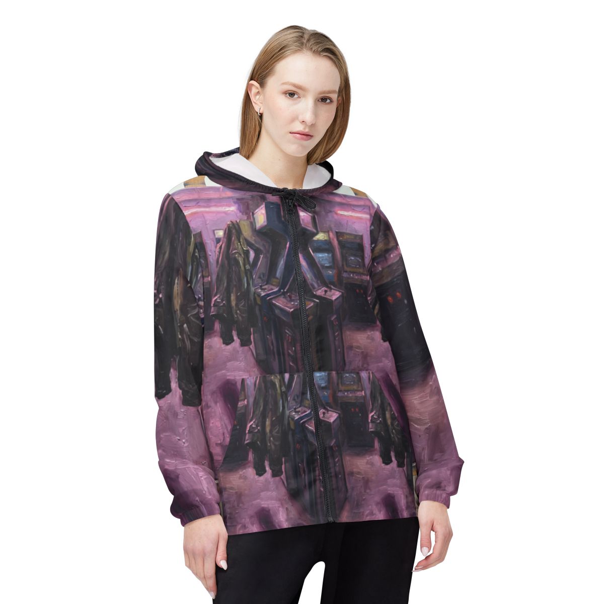 Unisex Windbreaker - Neon Arcade Nights | Echovira Gallery