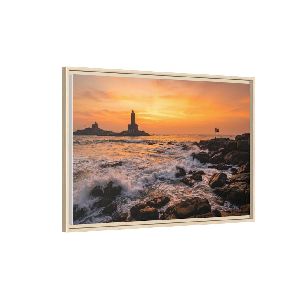 Framed Canvas - Golden Coast Dawn — Natural / 1.25"