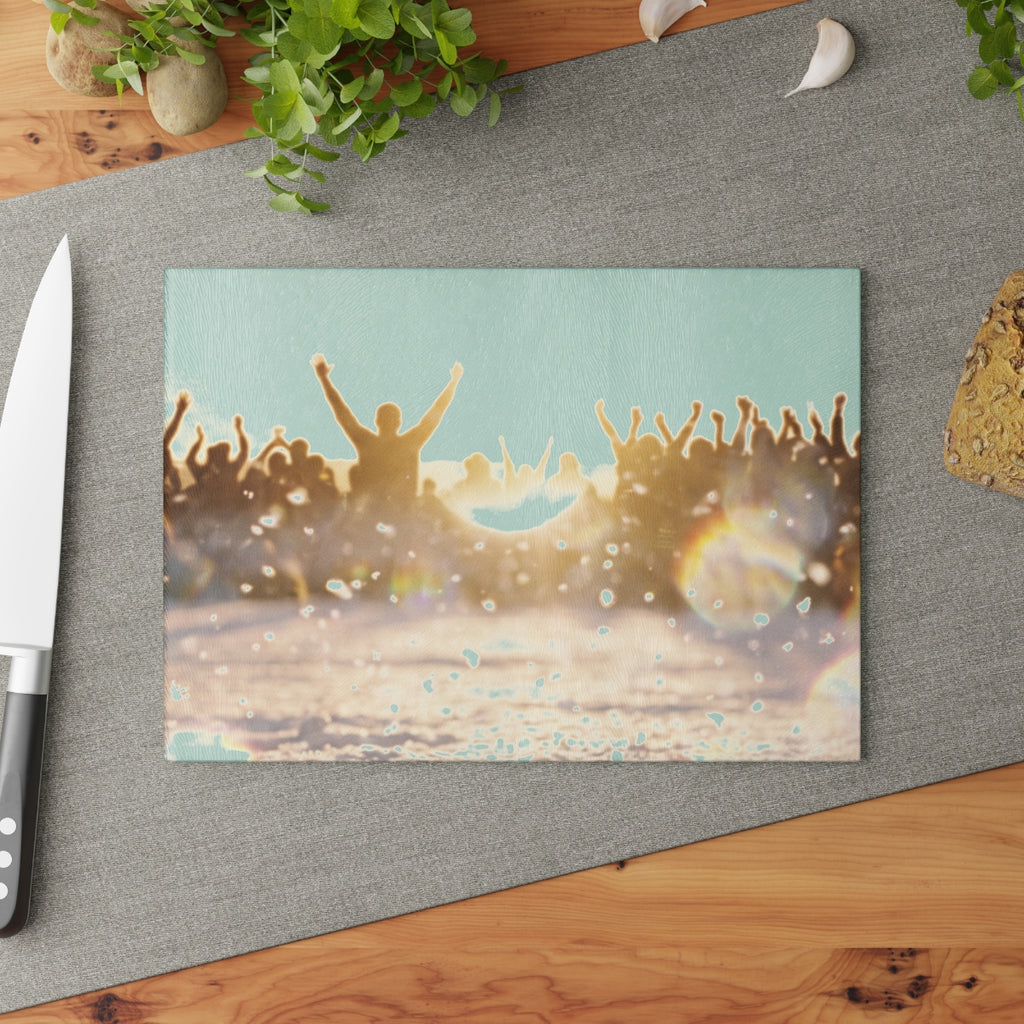 Golden Hour Crowd Glass Cutting Board