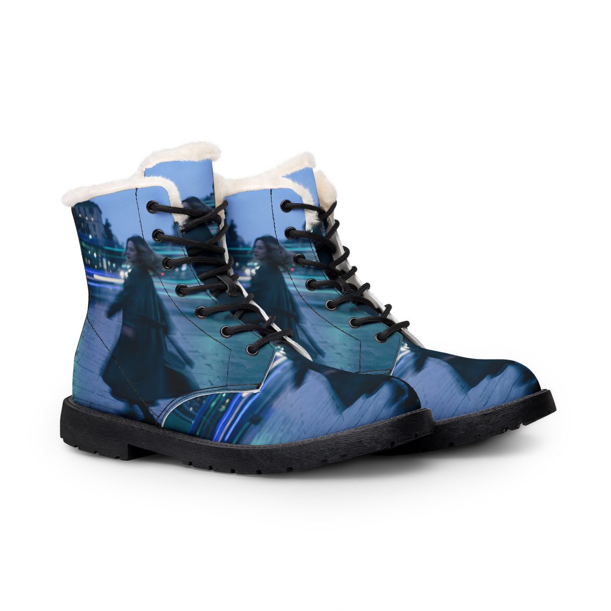 Women's Boots with Blurred City Night Art