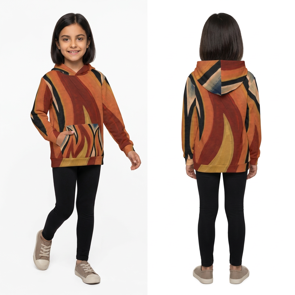 Çocuk Göksel Alev Halk Sanatı Kapüşonlu Sweatshirt