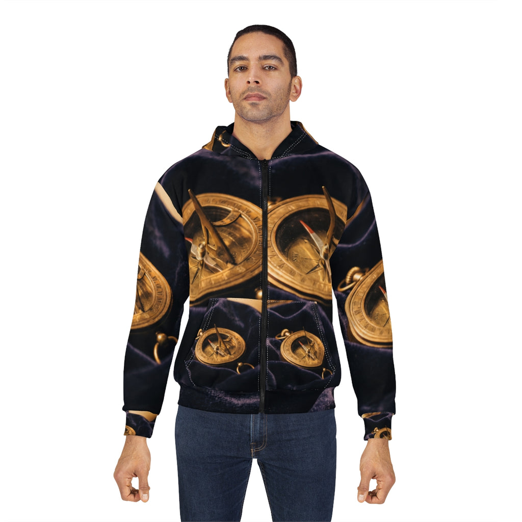 Men's Zip Hoodie Vintage Brass Sundial Art