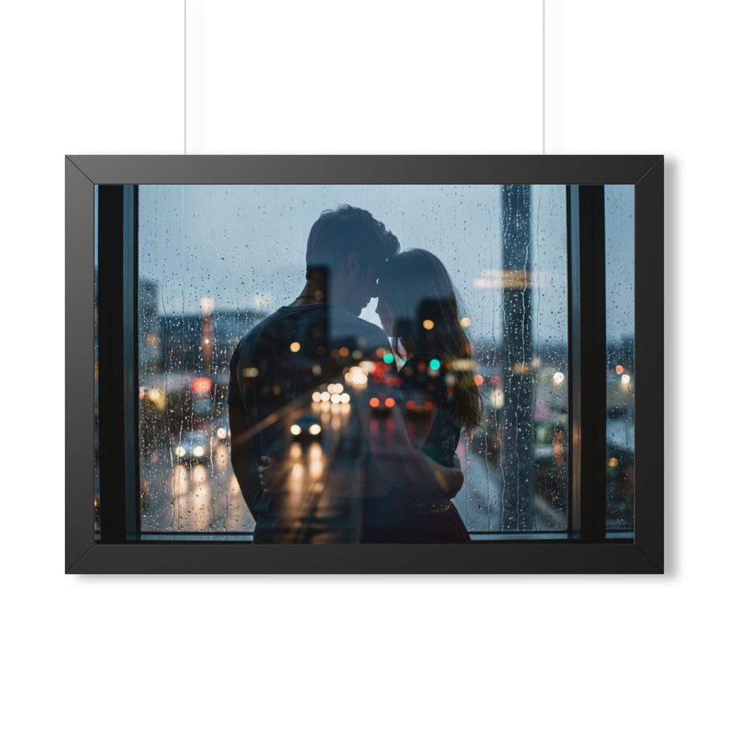 Framed Horizontal Poster - Rainy City — Black (14×11, 16×12...