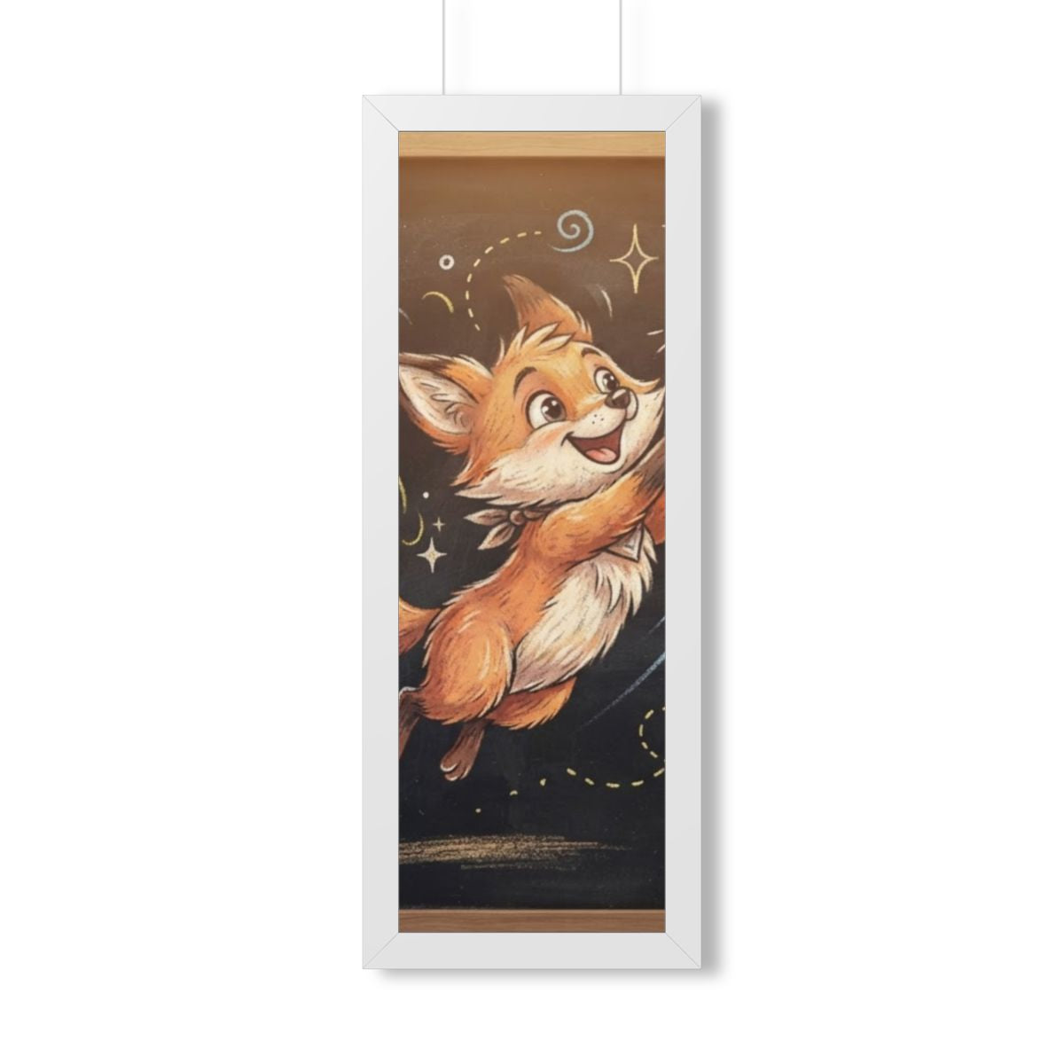Framed Vertical Poster - Playful Fox Wall Decor — White... |...
