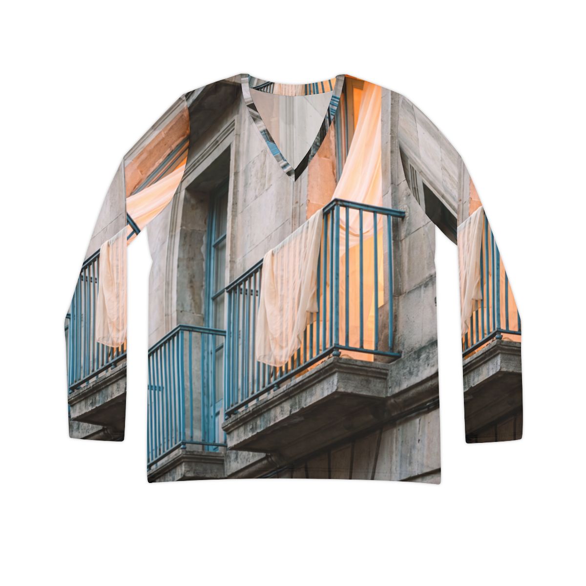 Women's Long Sleeve V-Neck Shirt European Balcony