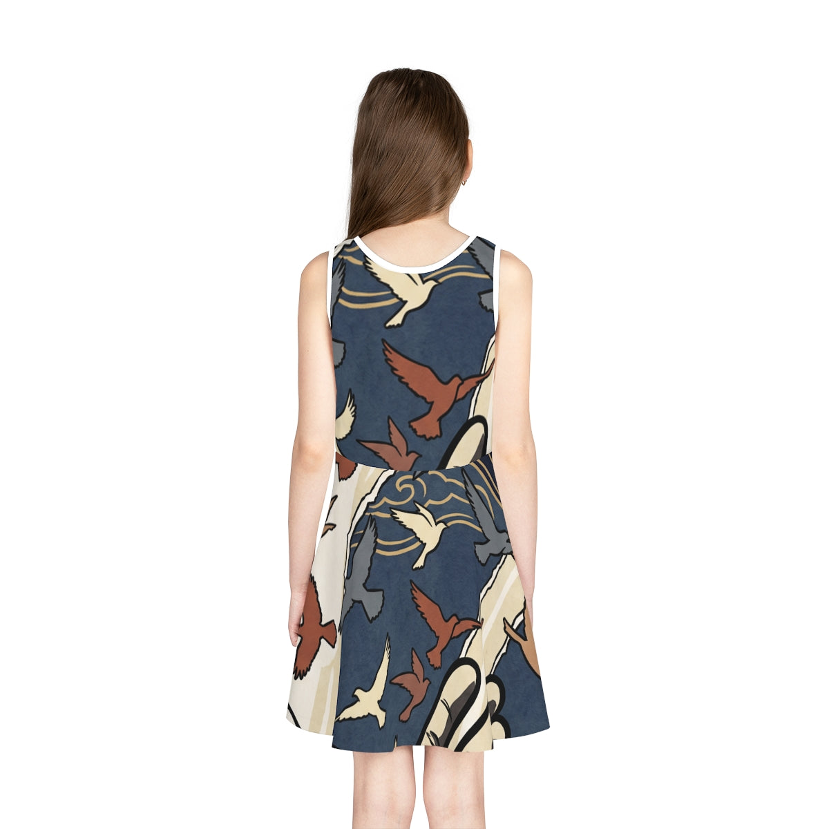 Girls' Sundress with Japanese Bird Woodblock Art