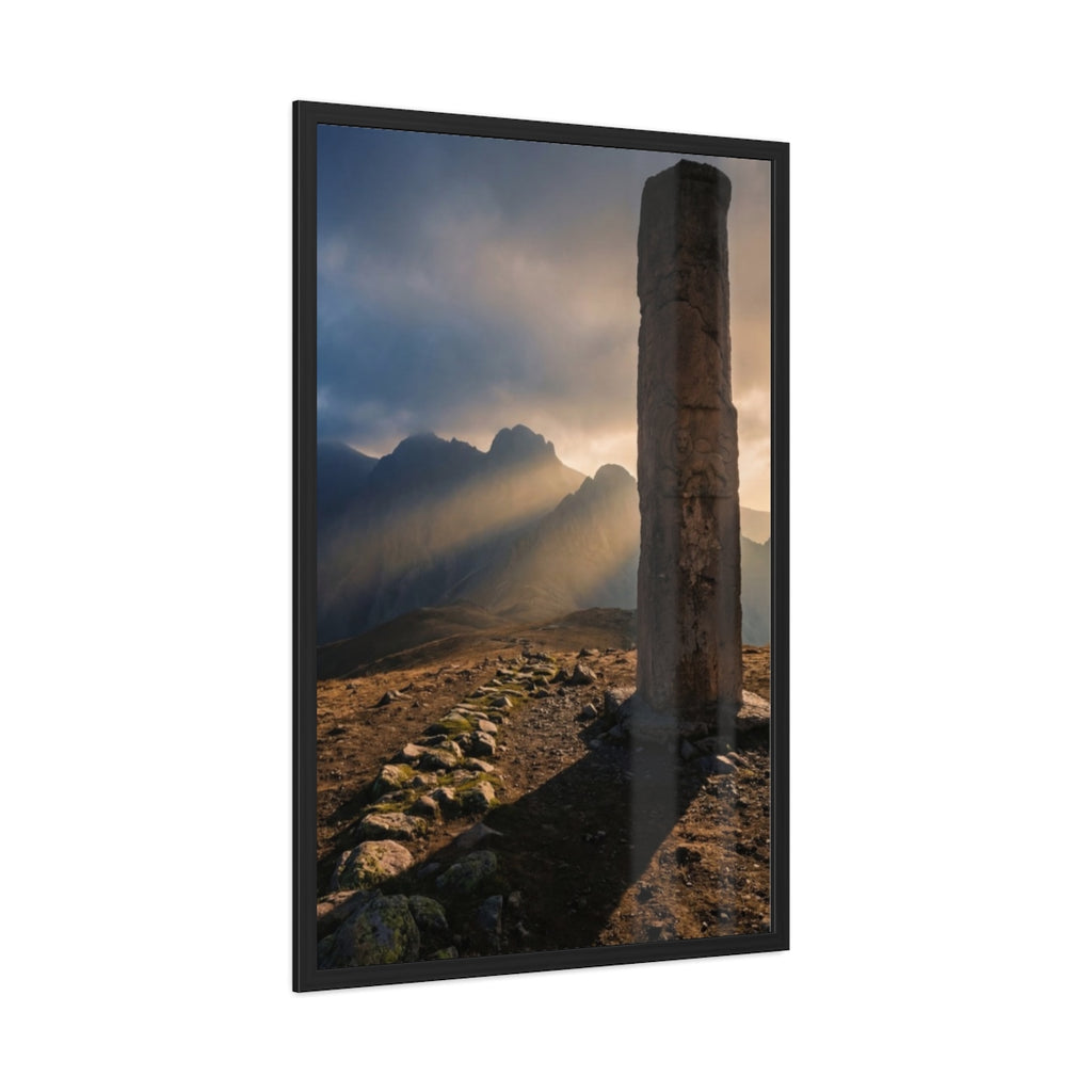 Framed Posters - Ancient Stone Column Mountain Sunset Art......