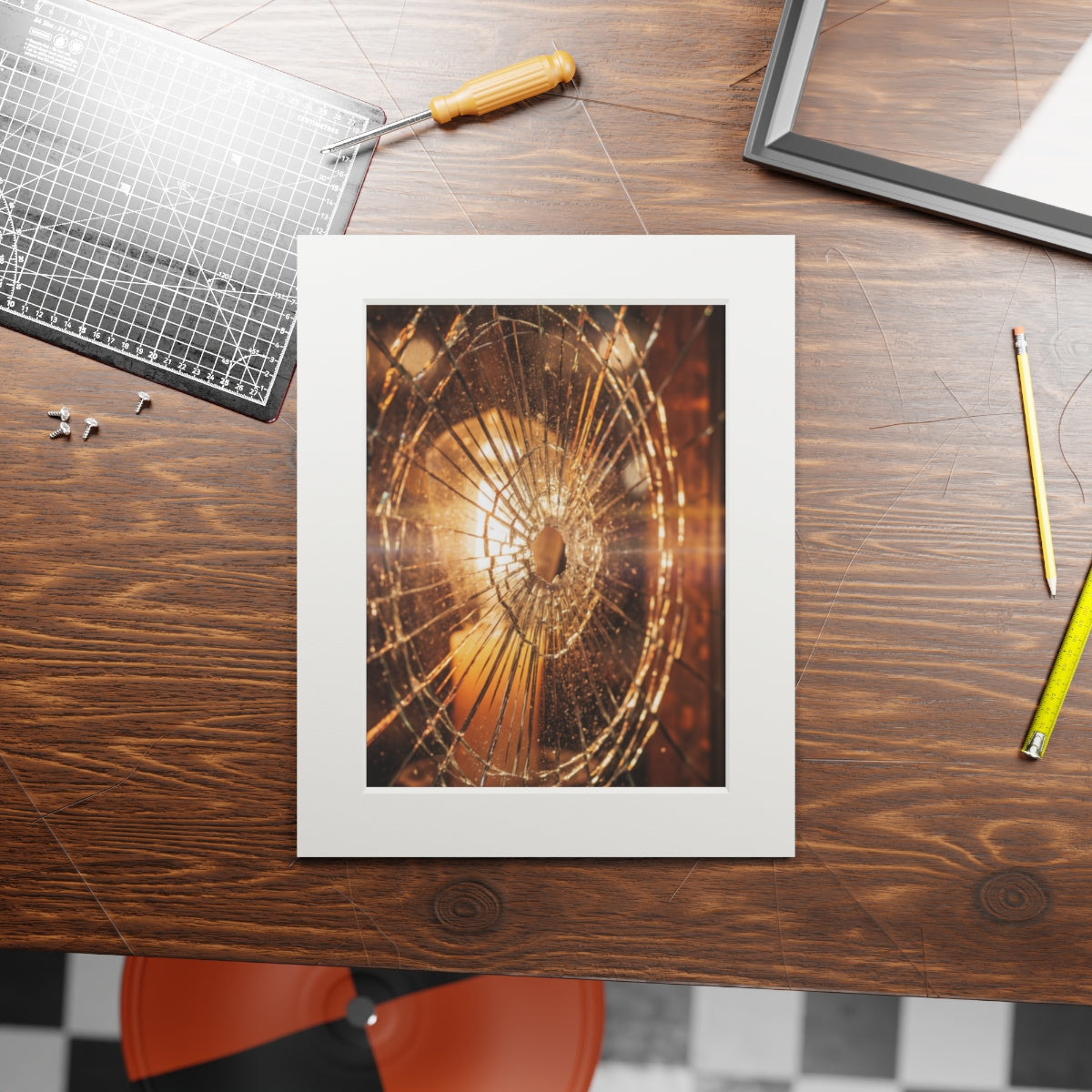 Fine Art Prints - Golden Fractures Shattered Glass Art —......