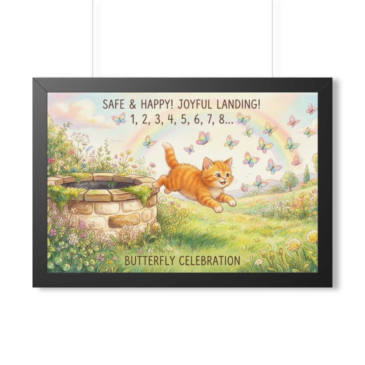 Framed Horizontal Poster - Joyful Kitten Meadow — Black... |...