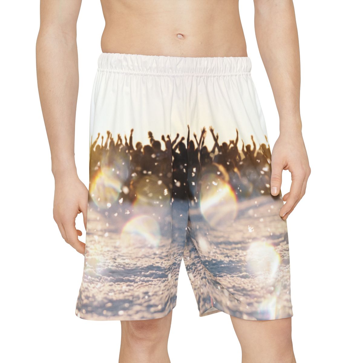 Men's Sports Shorts with Golden Crowd Art