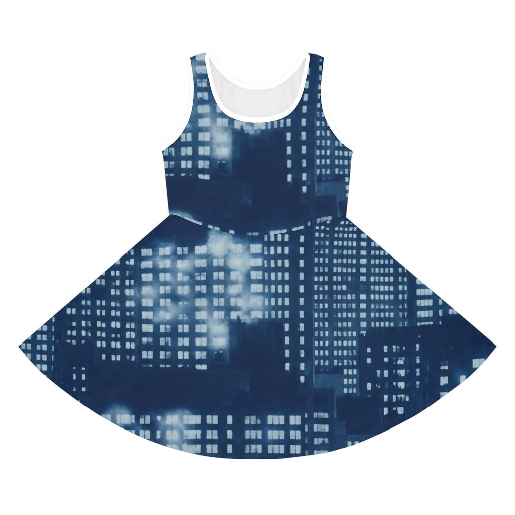 Girls' Sleeveless Sundress with City Skyline