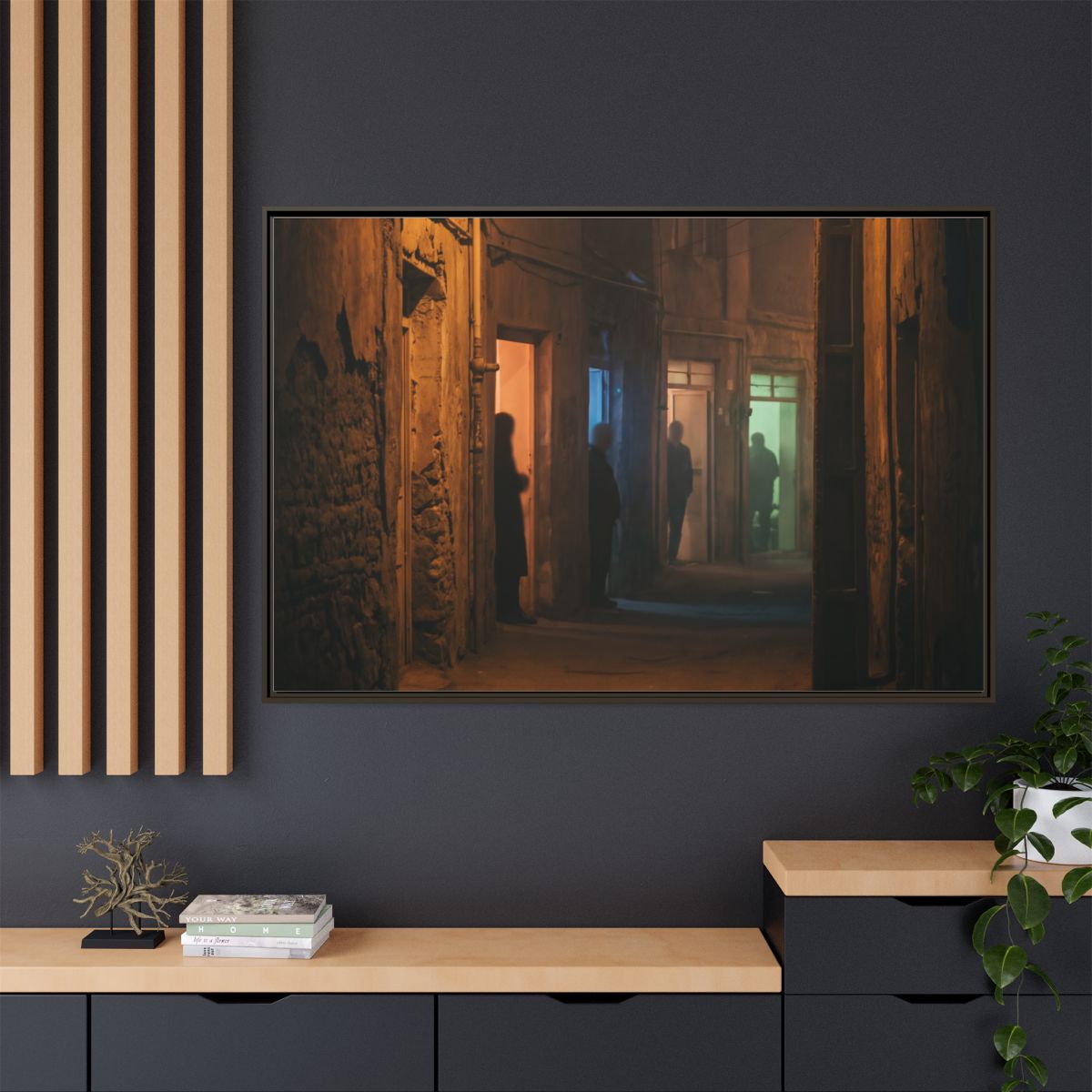 Matte Canvas, Framed - Shadowed Alleyway Mystery Art Print...